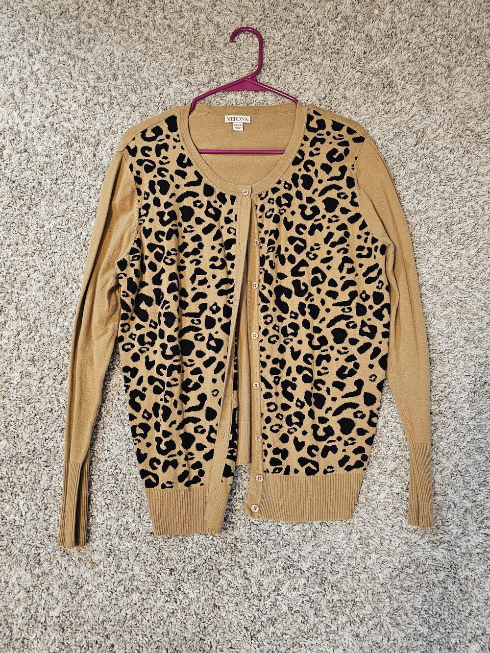 Merona Camel Leopard Print Button-Front Cardigan Sweater